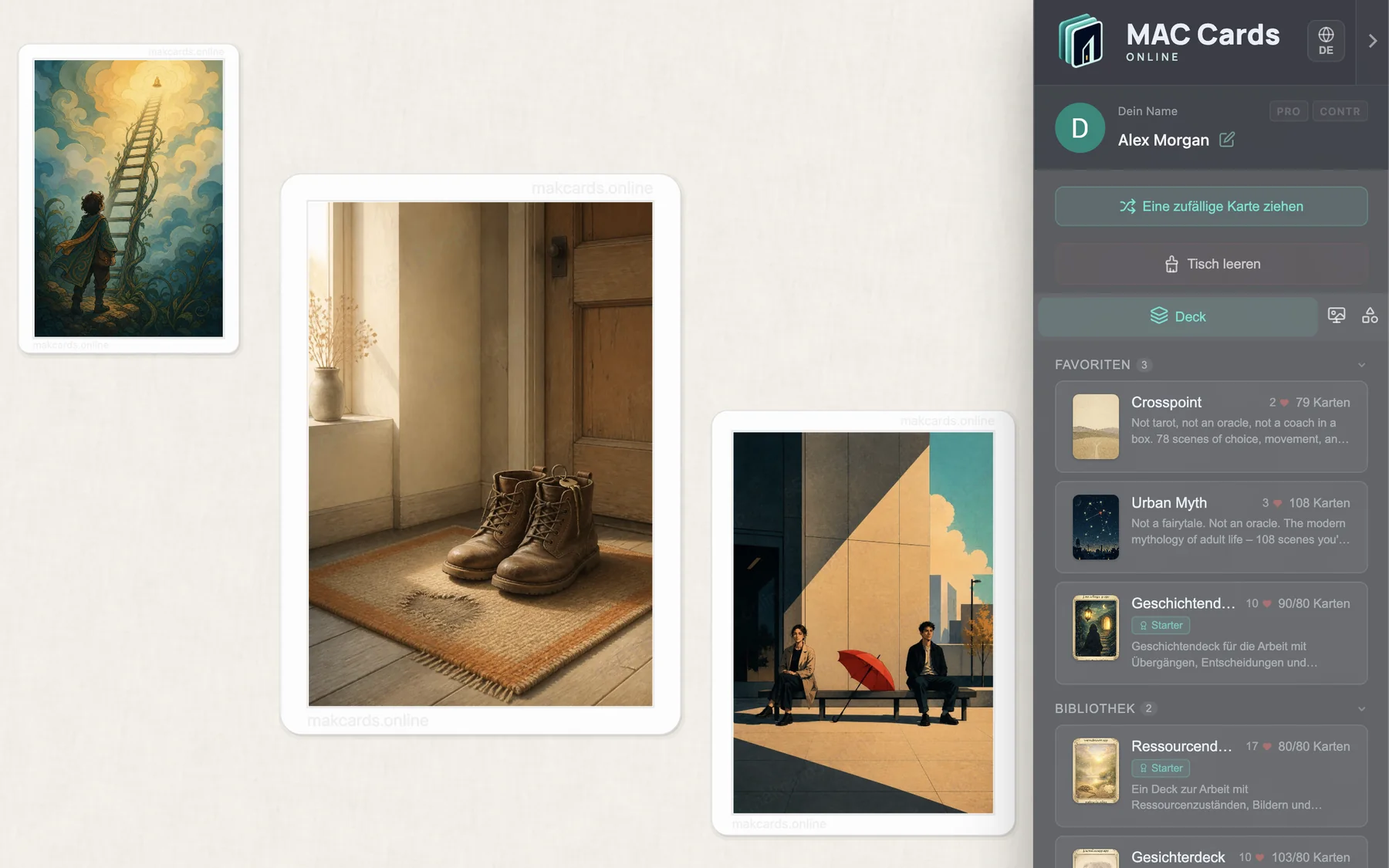 Screenshot der MAC Cards Online Plattform