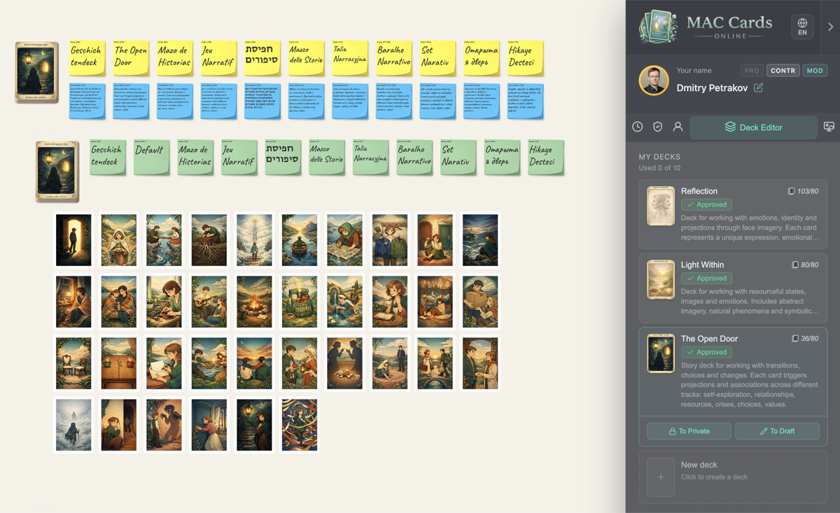 Deck editor interface — upload images, set up groups and descriptions