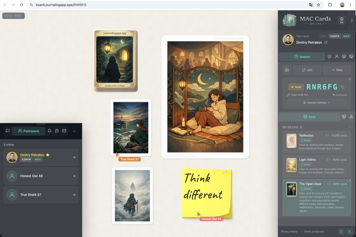 Group MAC session with participants, chat and anonymous notes