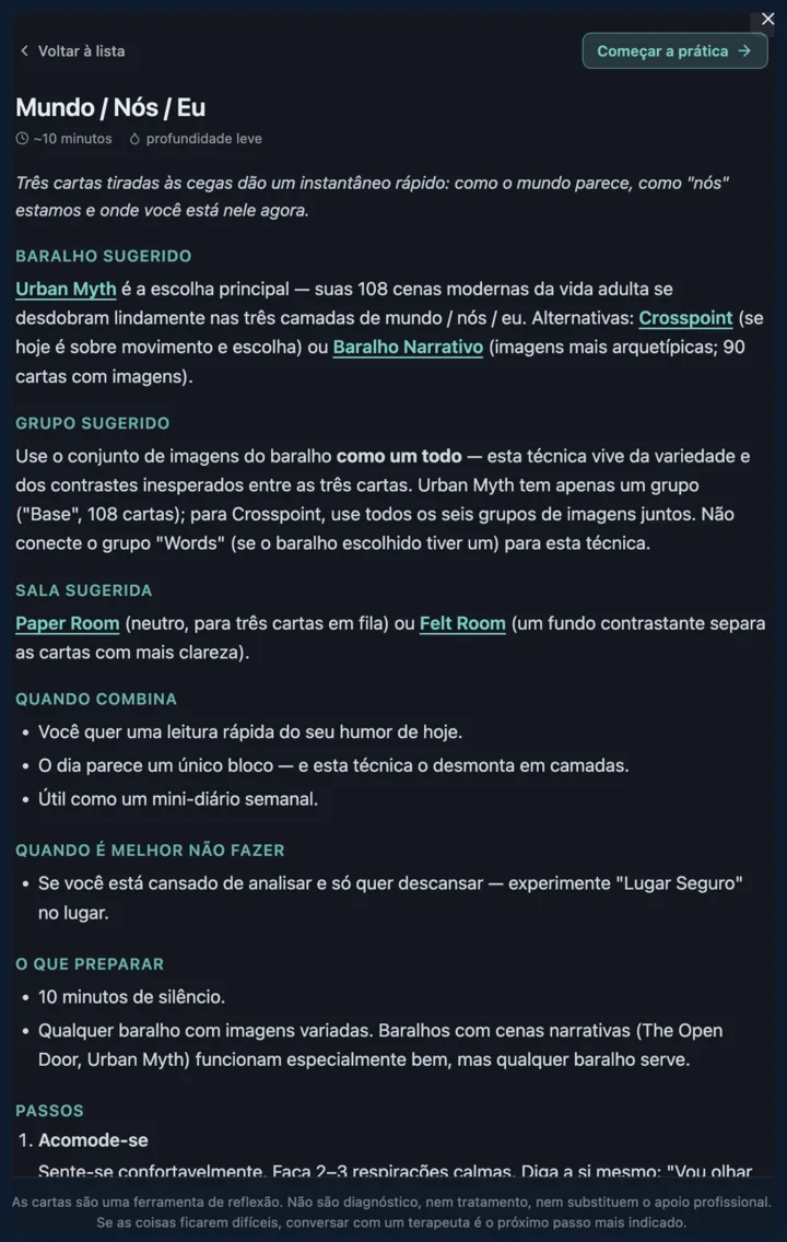 Técnica aberta com condições e passos no Self-Work Navigator