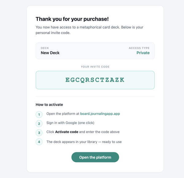 Email with invite code sent to buyer